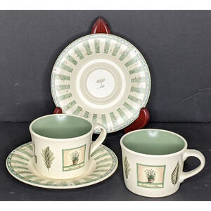 Pfaltzgraff Naturewood Cup and Saucer SET OF 2 Garden Herb Birdhouse 8 oz ea